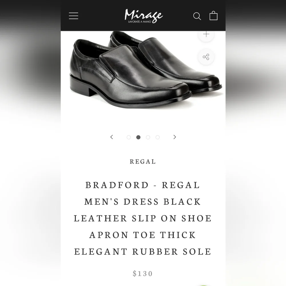 Men's Regal By Mirage Bradford Black Leather Slip-On Dress Shoes, Size 5, New